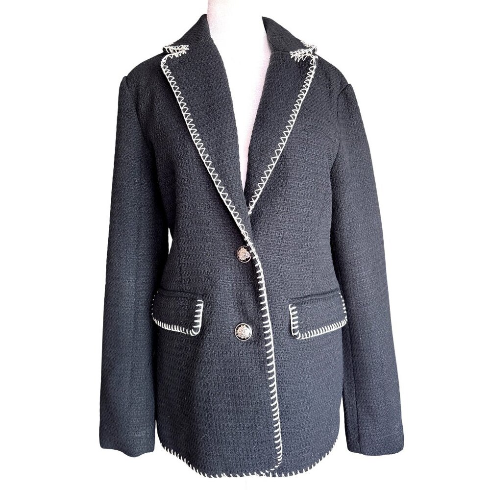 7 For All Mankind Dress Blazer Size Medium Crest Shank Buttons Black Formal 7FAM